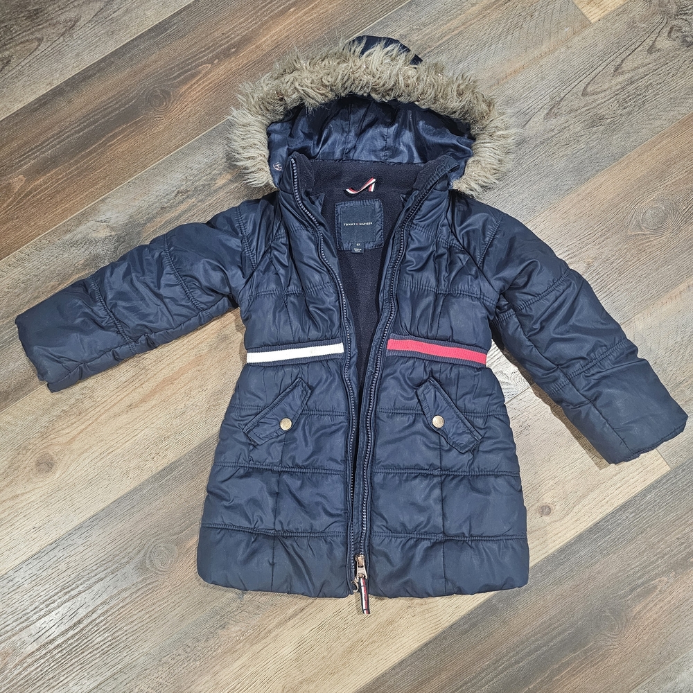 Tommy Hilfiger Navy Kids Jacket with Fur Trim